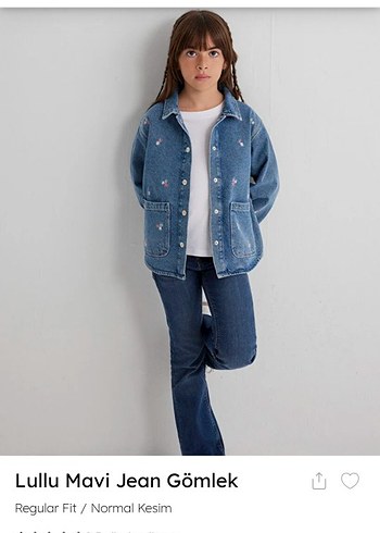 Nakışlı Düğmeli Mavi Kız Kot Ceketi - Görsel 6