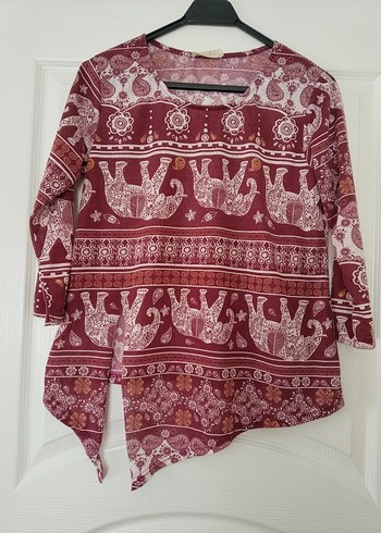 Diğer Fancy marka M beden Bordo Bohem Desenli Uzun Kollu bluz