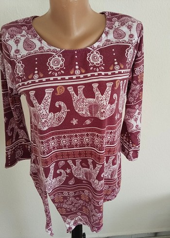 Fancy marka M beden Bordo Bohem Desenli Uzun Kollu bluz