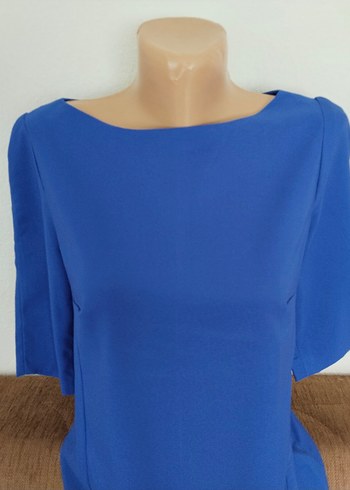 özel dikim saks mavisi m beden Kısa Kollu Midi Ofis Elbisesi - Görsel 7