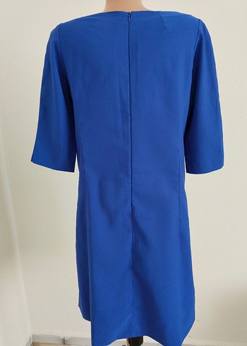 özel dikim saks mavisi m beden Kısa Kollu Midi Ofis Elbisesi - Görsel 5