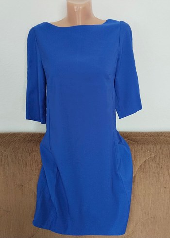 özel dikim saks mavisi m beden Kısa Kollu Midi Ofis Elbisesi - Görsel 6