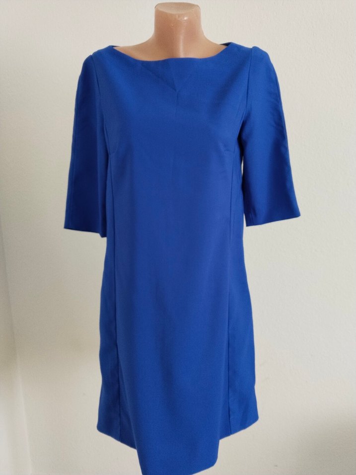 özel dikim saks mavisi m beden Kısa Kollu Midi Ofis Elbisesi - Görsel 2