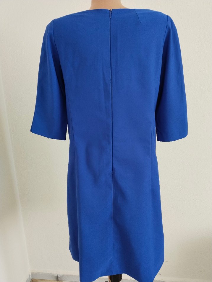 özel dikim saks mavisi m beden Kısa Kollu Midi Ofis Elbisesi - Görsel 5
