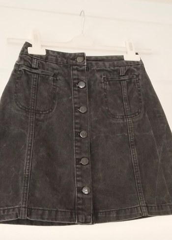 xs Beden siyah Renk Koton marka XS beden Düğmeli Siyah Denim Mini Etek
