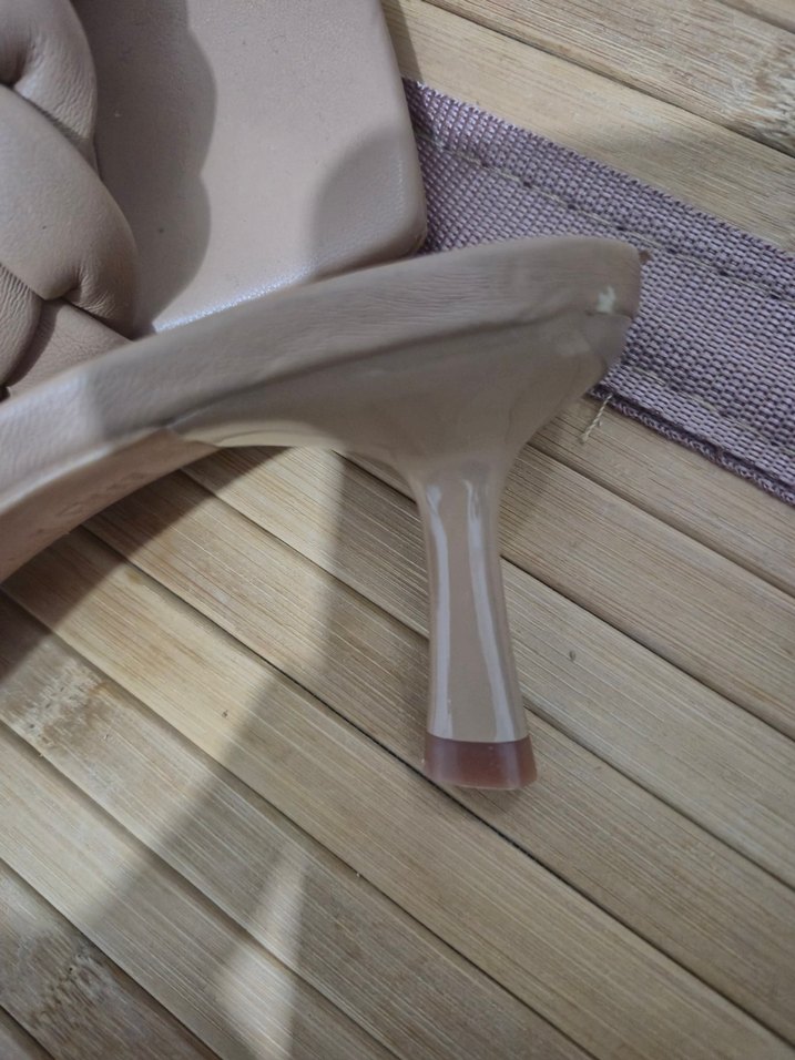 Bej Örgü Detaylı Kadın Topuklu Terlik - Görsel 4