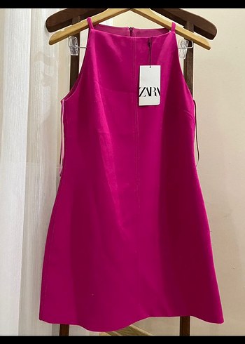 Pembe Fermuarlı V Yakalı Kalem mini Elbise - Görsel 3