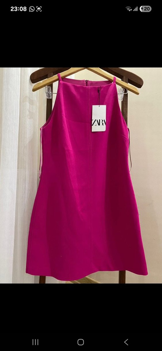 Pembe Fermuarlı V Yakalı Kalem mini Elbise - Görsel 3