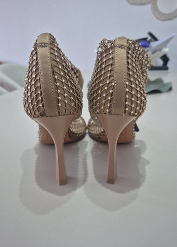 Bej Kemerli Fileli Stiletto Topuklu Kadın Ayakkabı - Görsel 3