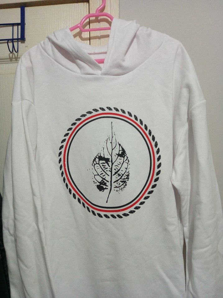 Beyaz Kapüşonlu Uzun Kollu Sweatshirt - Görsel 2