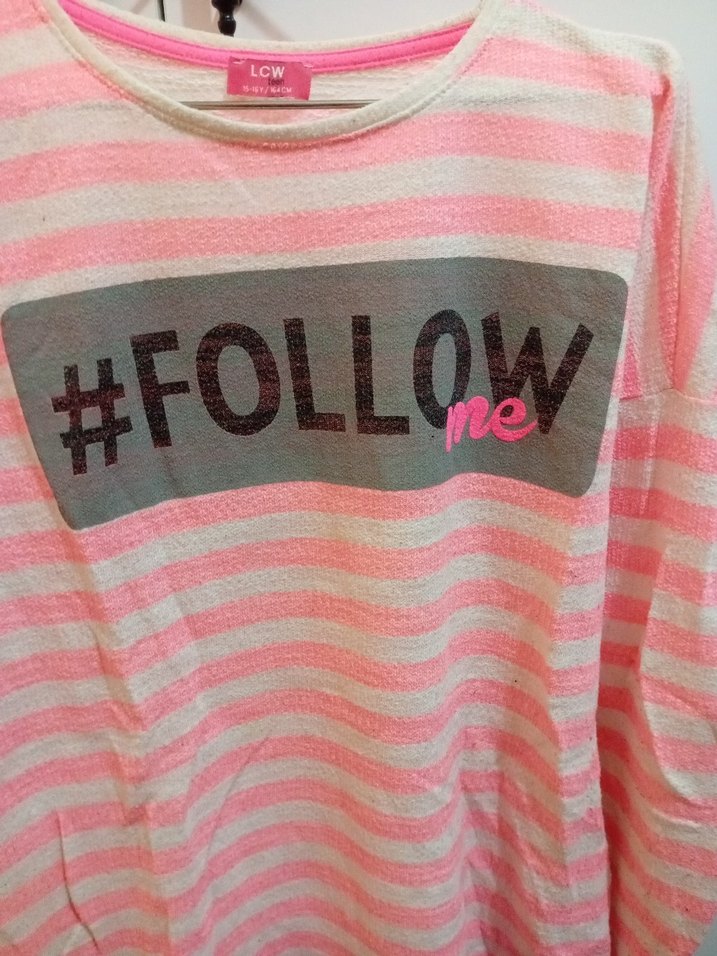 Pembe Çizgili Uzun Kollu Tişört - Görsel 3