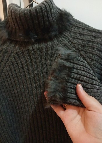 Gri Boğazlı Triko Kadın Kazak - Görsel 2