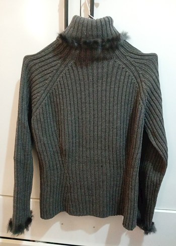 Gri Boğazlı Triko Kadın Kazak - Görsel 3