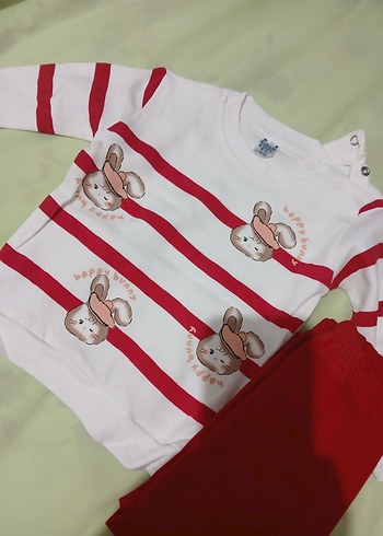 Uzun Kollu Kırmızı Çizgili Bebek Takımı - Görsel 4