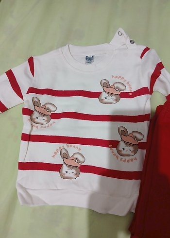 Uzun Kollu Kırmızı Çizgili Bebek Takımı - Görsel 2