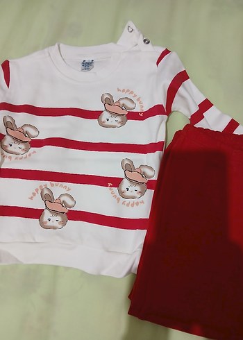 Uzun Kollu Kırmızı Çizgili Bebek Takımı - Görsel 3
