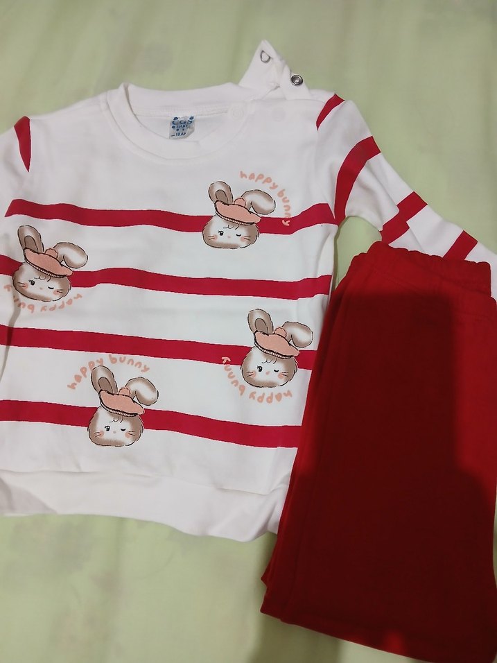 Uzun Kollu Kırmızı Çizgili Bebek Takımı - Görsel 3