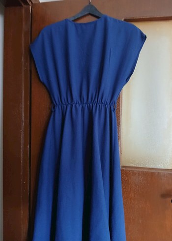 Mavi Uzun Hamile Elbisesi V Yakalı - Görsel 5