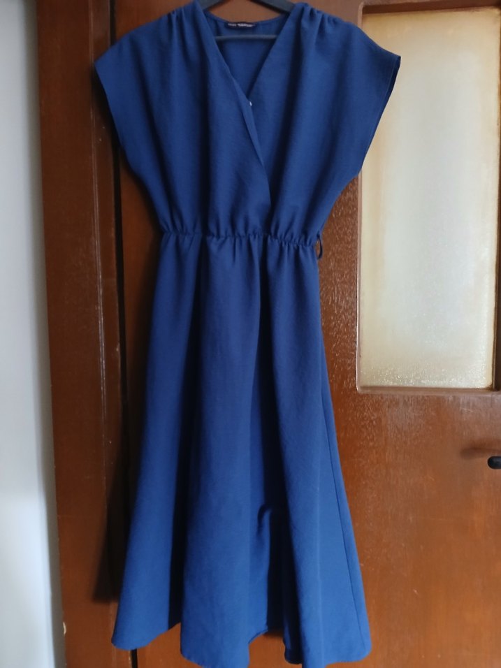 Mavi Uzun Hamile Elbisesi V Yakalı - Görsel 3