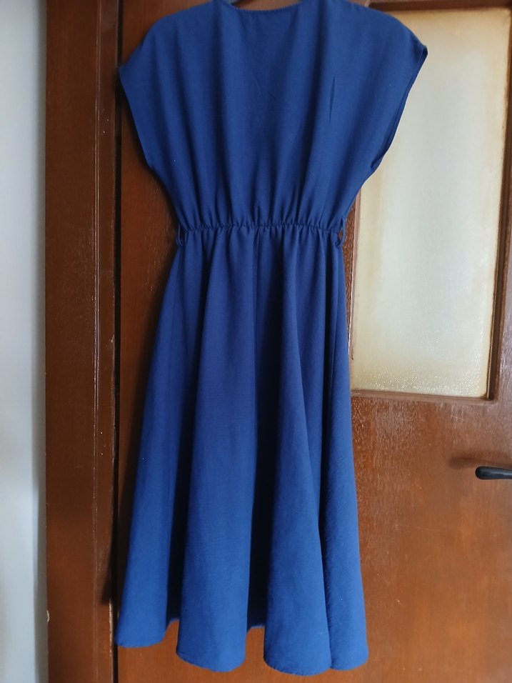 Mavi Uzun Hamile Elbisesi V Yakalı - Görsel 4