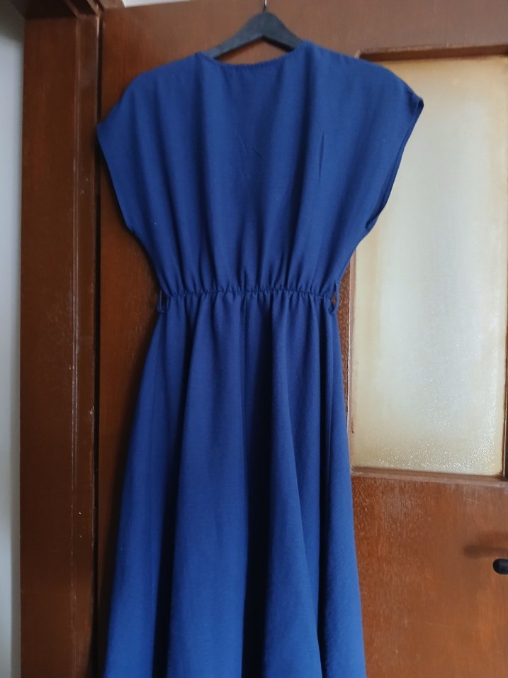 Mavi Uzun Hamile Elbisesi V Yakalı - Görsel 5