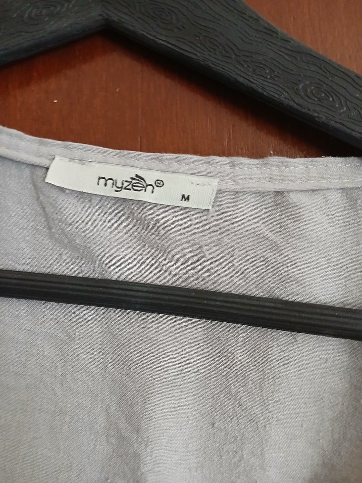 Gri V Yakalı Keten Salaş Elbise - Görsel 4