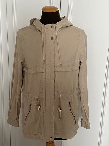 H&M pamuklu kısa trençkot parka
