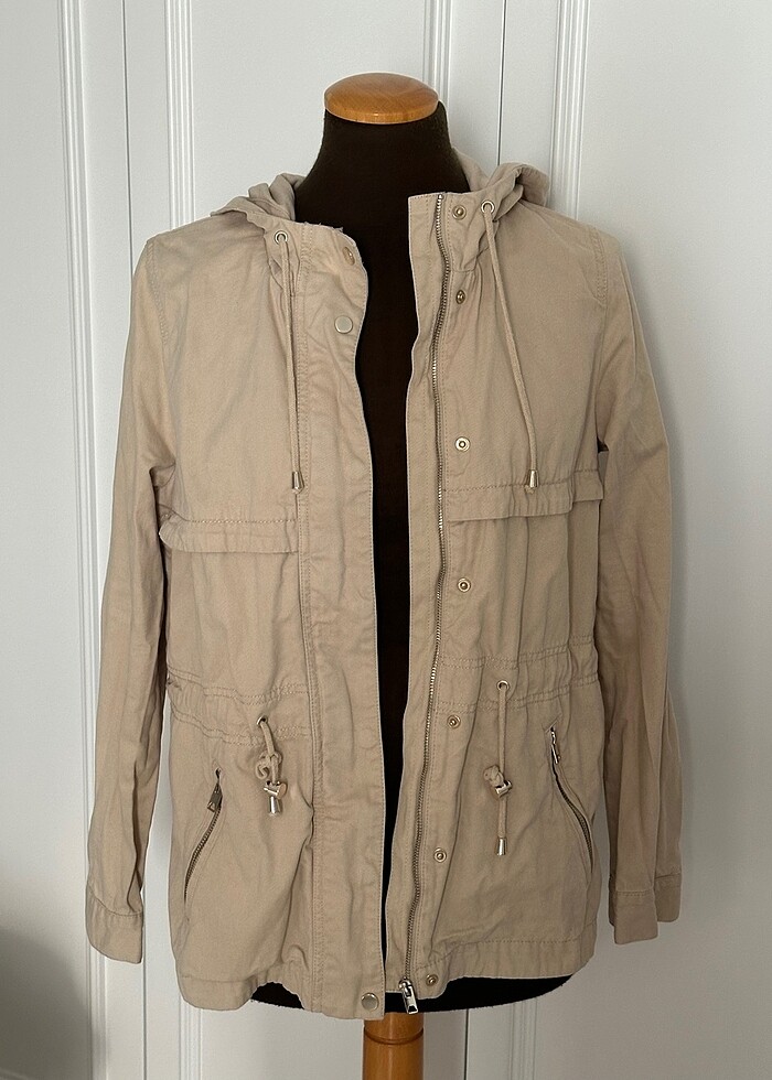 H&M pamuklu kısa trençkot parka - Görsel 2