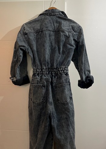 34 Beden gri Renk Gri Denim Uzun Kollu Kadın Tulum