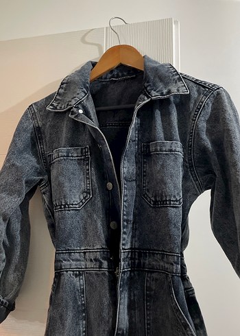 Trendyol & Milla Gri Denim Uzun Kollu Kadın Tulum