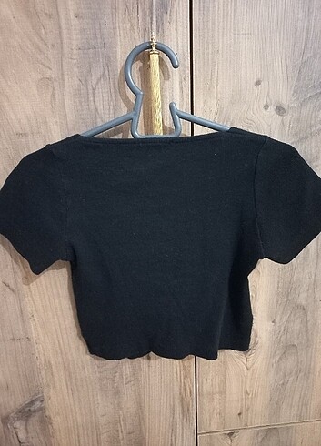Diğer siyah önü büzgülü crop top