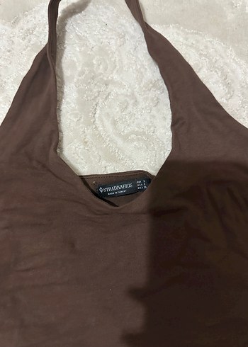 Stradivarius Kadın Kahverengi V Yakalı Crop Top