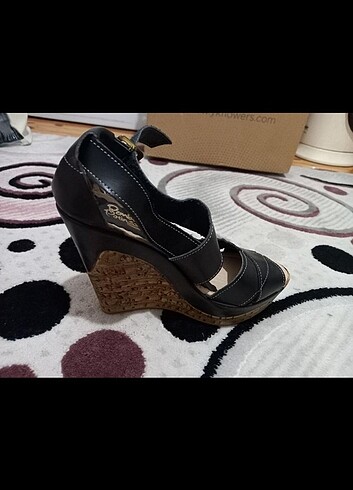 39 Beden siyah Renk Kadın dolgu mantar topuk ayakkabı 