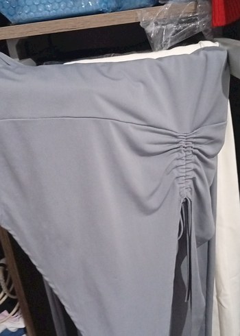 Gri straplez kumaş takım - Görsel 4