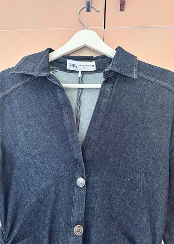 Düğmeli Lacivert Uzun Denim Elbise - Görsel 2