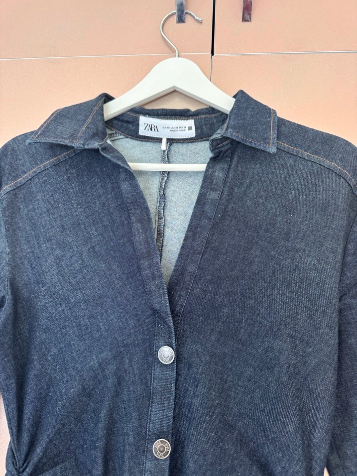 Düğmeli Lacivert Uzun Denim Elbise - Görsel 2