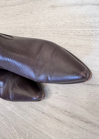 Kahverengi Deri Dizüstü Stiletto Çizme - Görsel 3