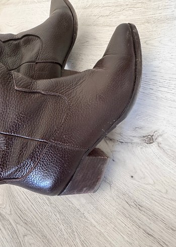 Kahverengi Deri Dizüstü Stiletto Çizme - Görsel 4