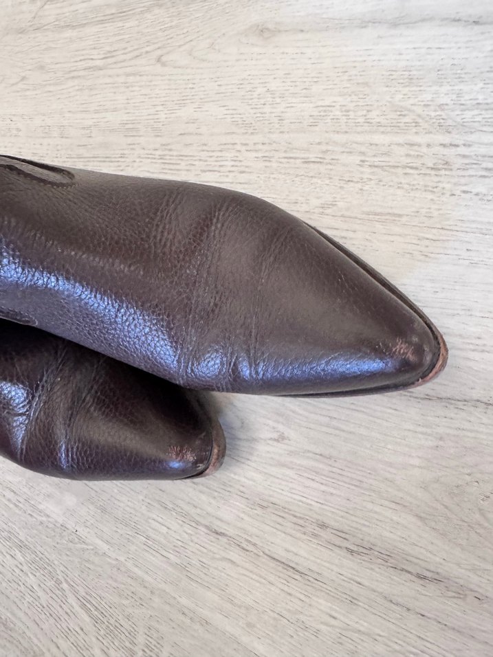 Kahverengi Deri Dizüstü Stiletto Çizme - Görsel 3