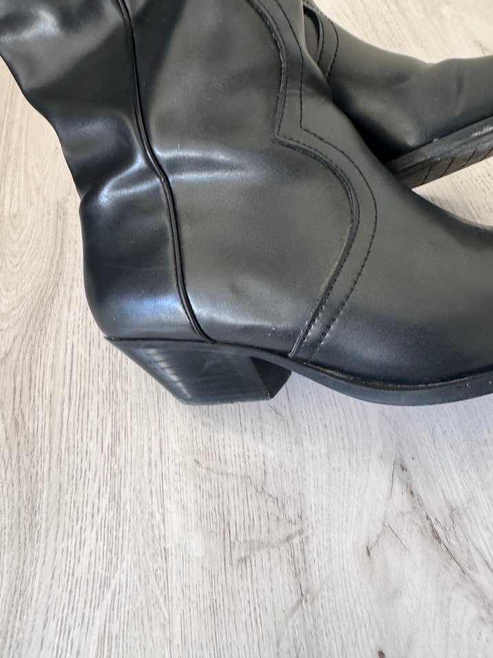 Kadın Siyah Deri Dizüstü Çizme Stiletto Topuklu - Görsel 3