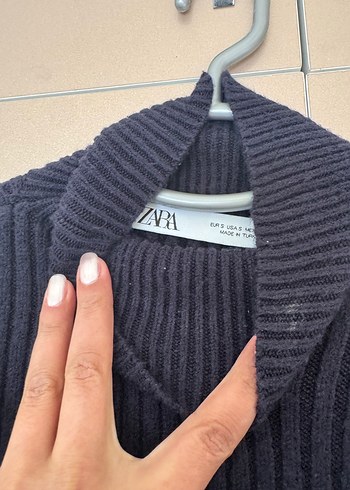 Lacivert Boğazlı Örgü Kadın Kazak - Görsel 2