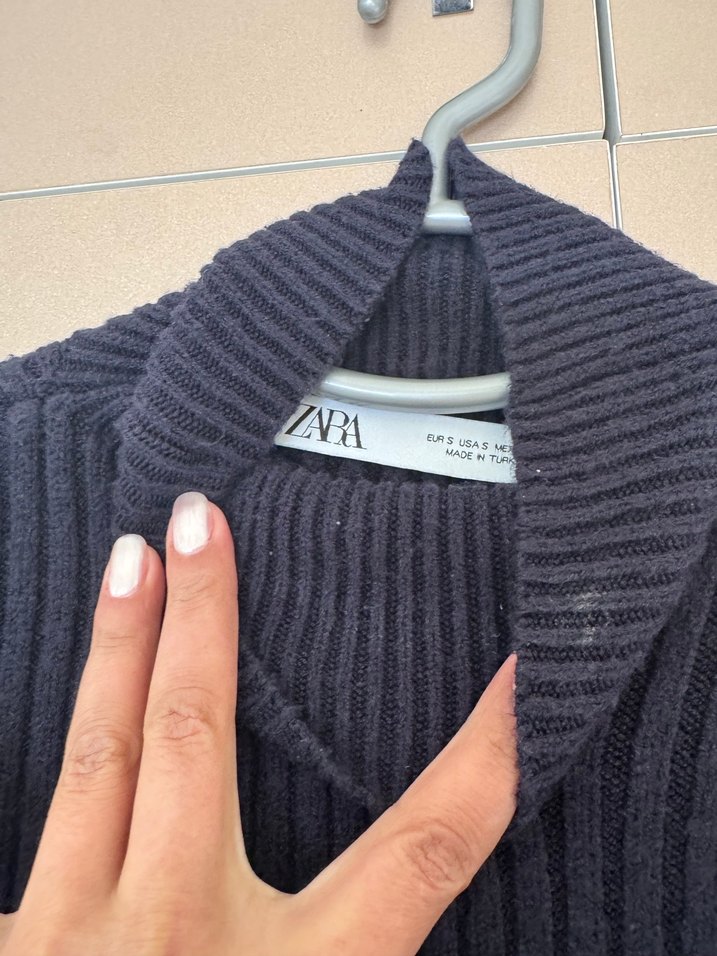 Lacivert Boğazlı Örgü Kadın Kazak - Görsel 2