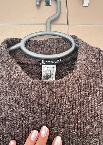 Gri Crop Triko Kadın Kazak Boncuk Detaylı - Görsel 2