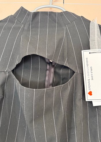 Kadın Gri Çizgili Midi Blazer - Görsel 2