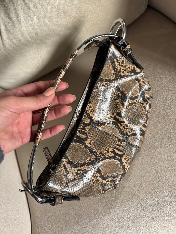 Kahverengi Yılan Desenli Deri Kadın Çanta - Görsel 2