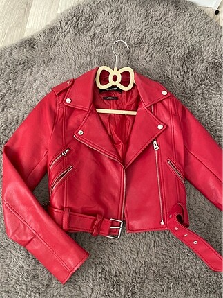 Kemerli suni deri biker ceket