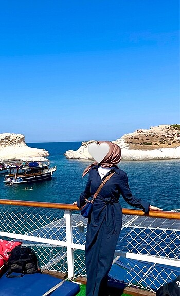 Bağlamalı Keten Elbise Lacivert