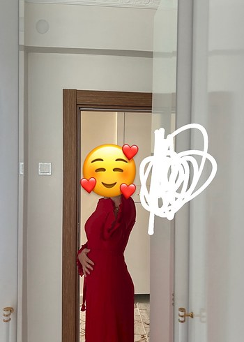 Diğer Kırmızı Uzun Kollu Fırfırlı Elbise
