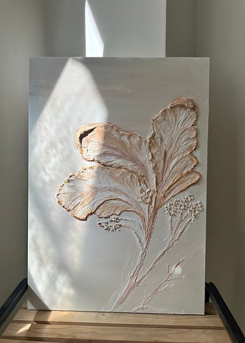 Diğer Bej Kabartmalı Çiçek Desenli Tablo