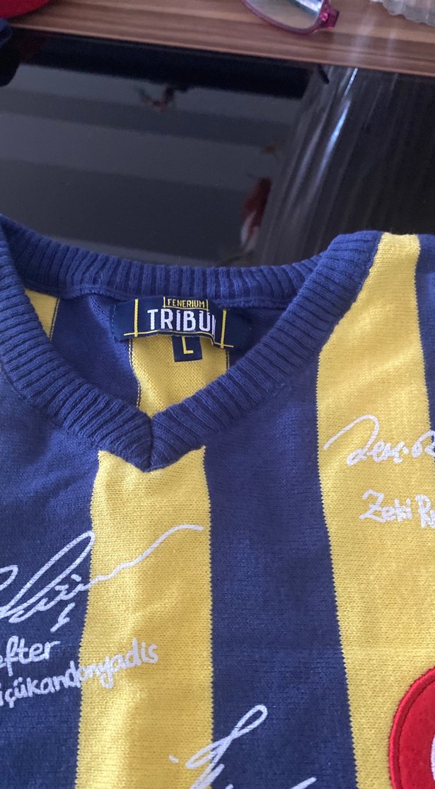 Sarı Lacivert Çizgili Erkek Tişört - Görsel 2